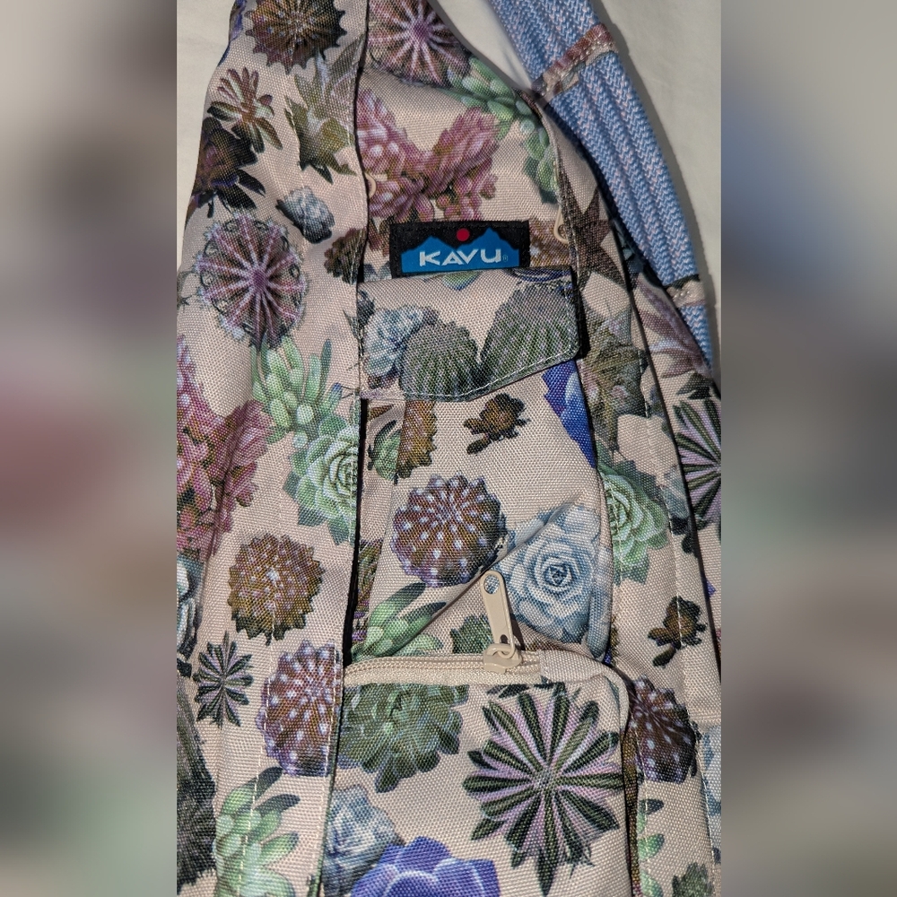 KAVU Bag Rope Sling  Floral Succulent Print Lavender Strap Camping Hiking Travel - Picture 2 of 7